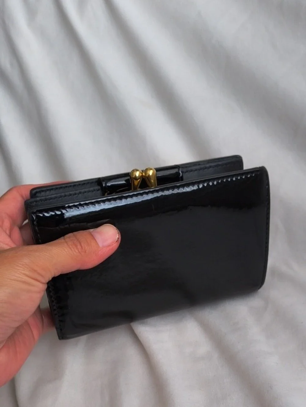Celine Black Patent Leather Wallet with Snap Closure